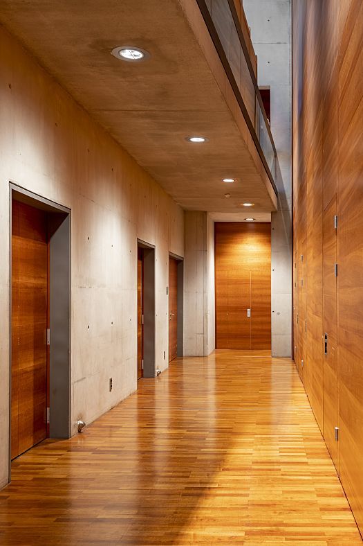Hallway in Ferry Porsche Congress Center with ERCO LED downlights for energy-efficient lighting.
