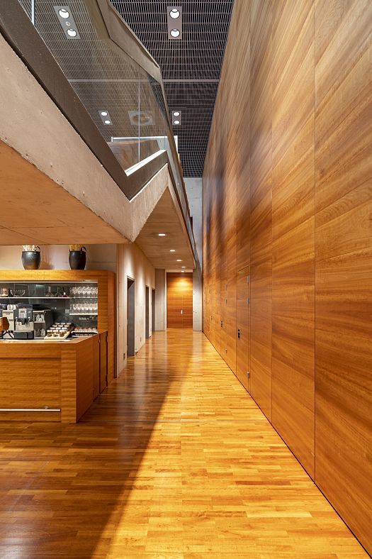 Interior of Ferry Porsche Congress Center featuring ERCO LED lighting for energy efficiency.