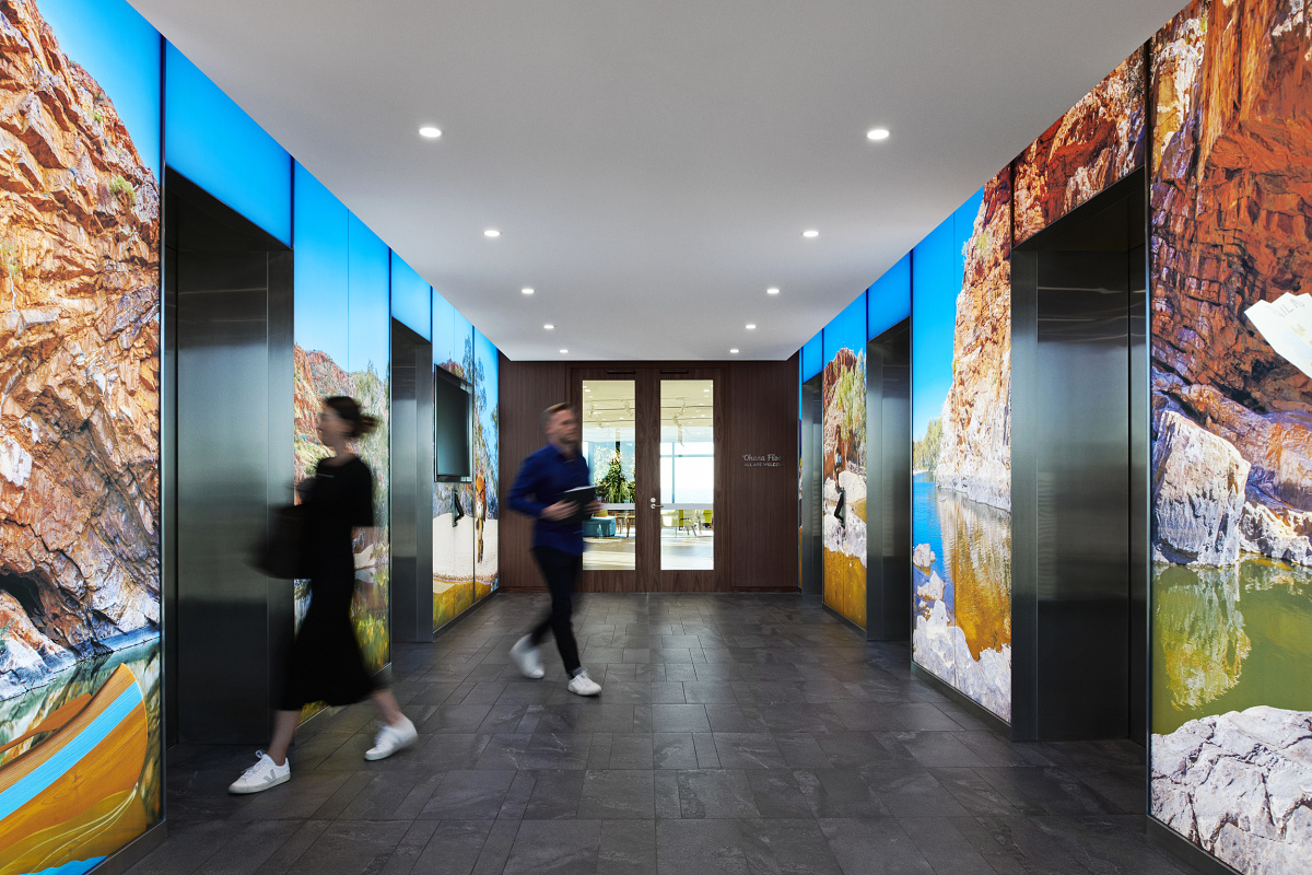 Hallway at SalesForce Sydney office featuring Iku Work downlights with tunable white.