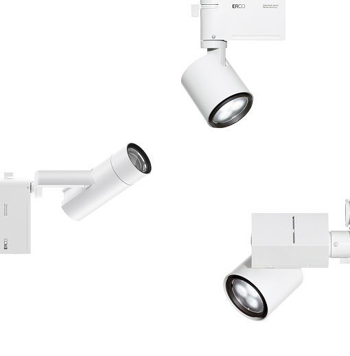 ERCO LED track spotlights for flexible architectural lighting solutions.