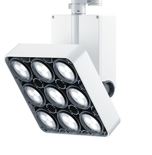 ERCO LED spotlight for track lighting, offering flexible accent and wallwashing.