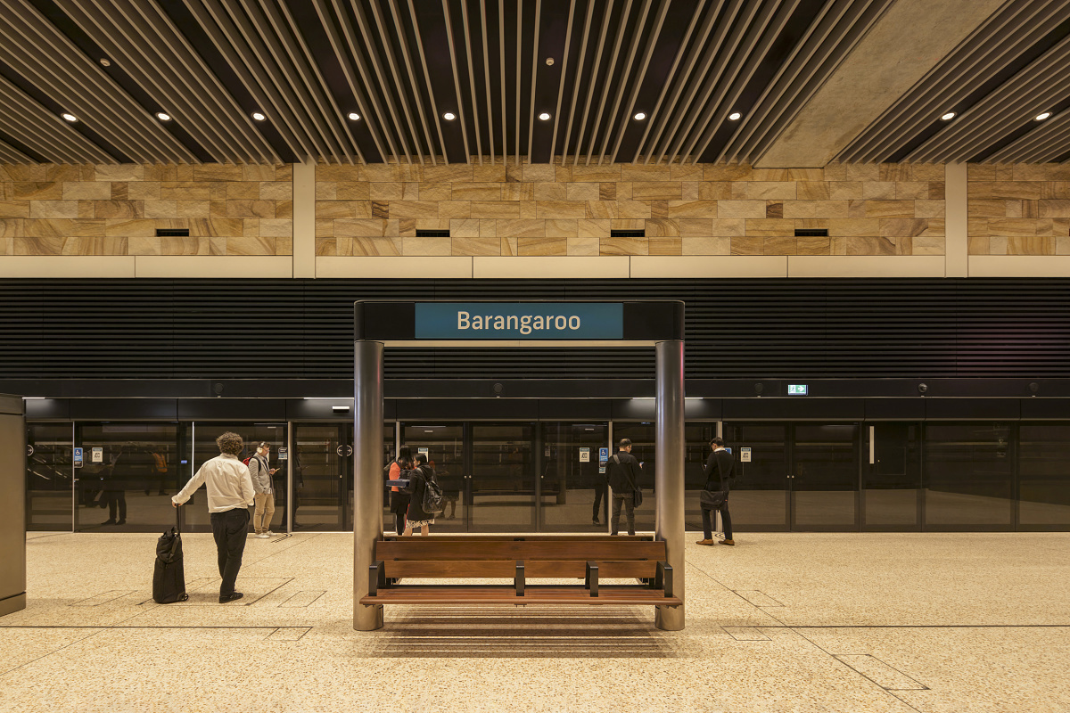 Barangaroo Stations walkways, illuminated by ERCO LED lighting, ensure uniform illumination and safety in Sydney.