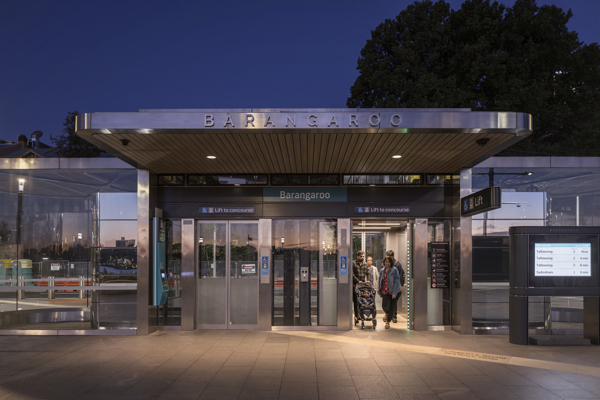 Barangaroo Station in Sydney, featuring ERCO downlights for uniform illumination.