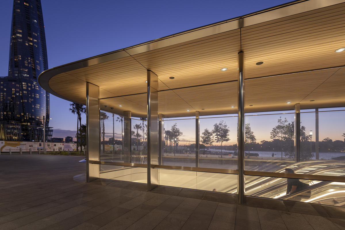 ERCO downlights illuminate the entrance to Barangaroo Metro Station in Sydney.