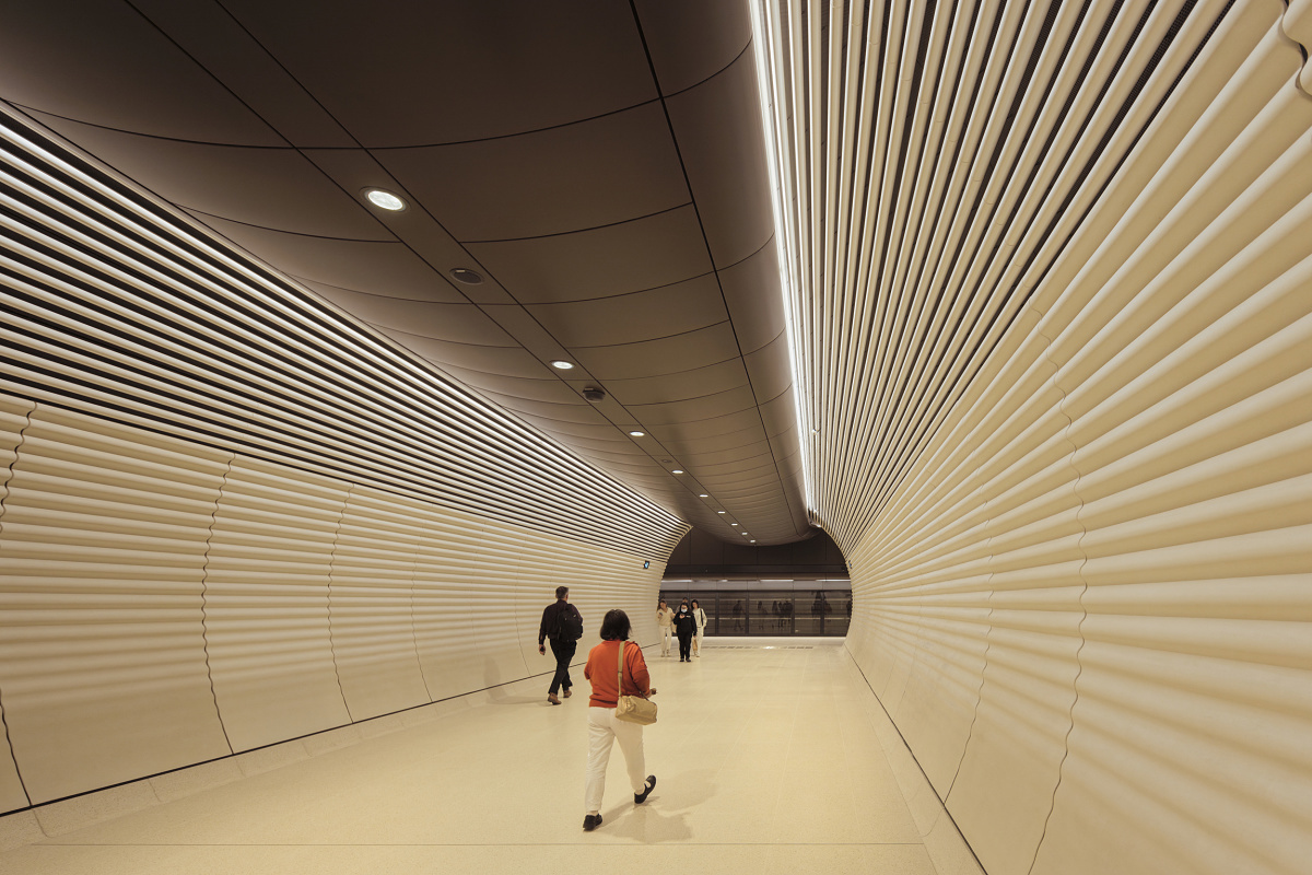 Gadigal Metro Station in Sydney, featuring uniform lighting with ERCO downlights.