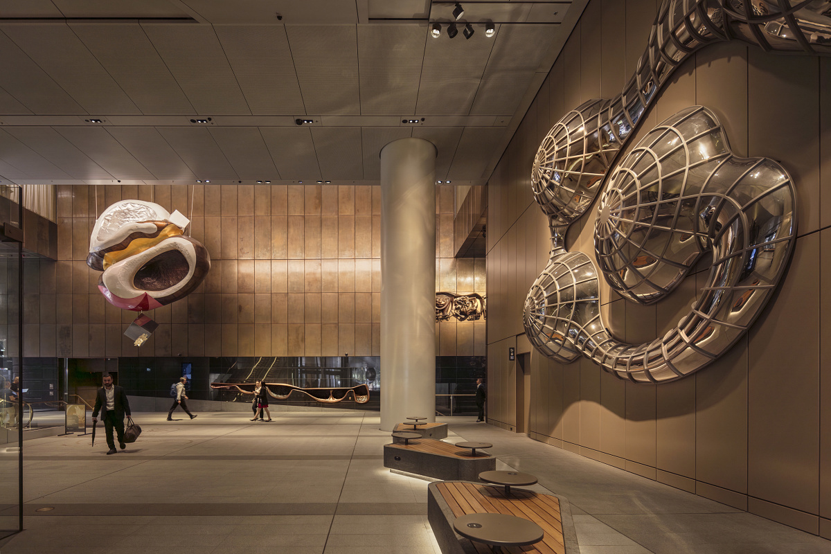 Art installations with ERCO lighting at Martin Place Metro Station, Sydney.