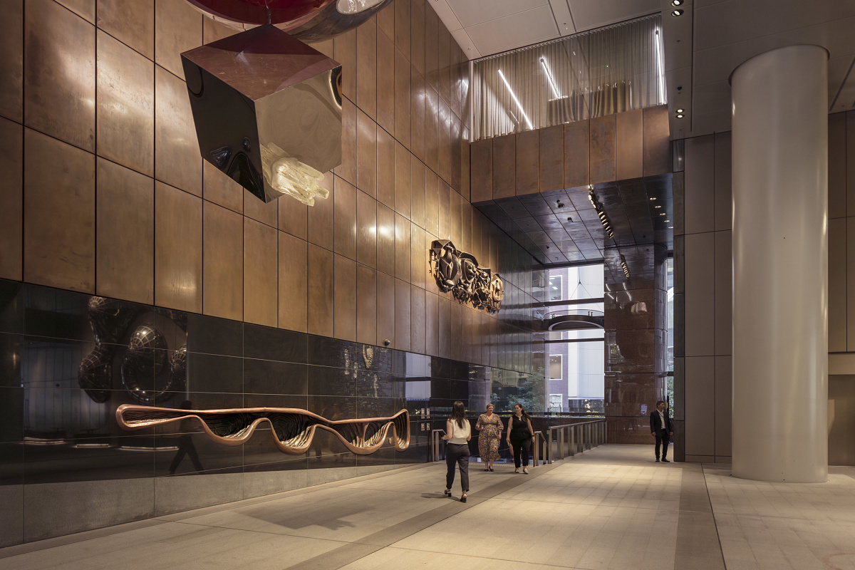Art installations at Martin Place Metro Station, Sydney, illuminated by ERCO spotlights.