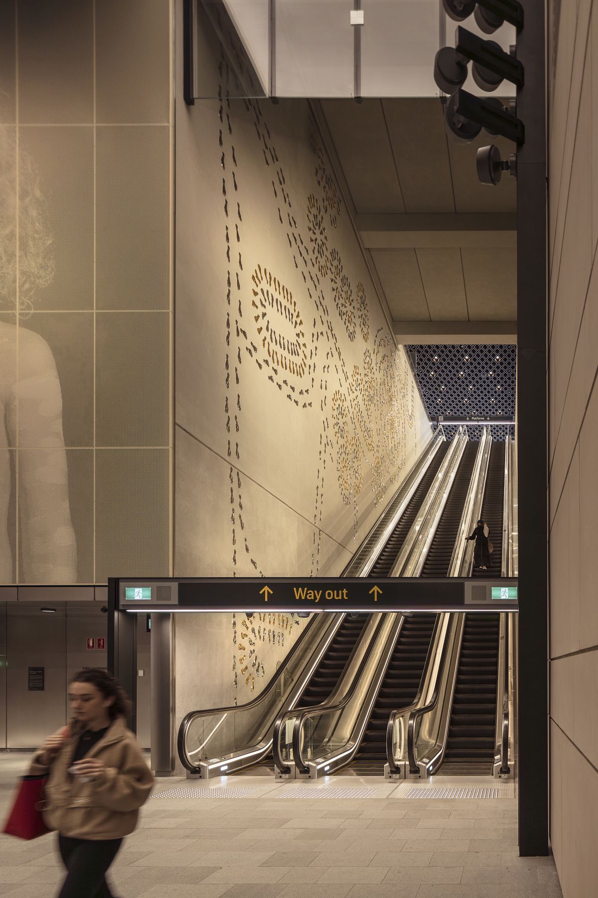 ERCO Kona projectors illuminate the art installation at Waterloo Metro Station, Sydney.