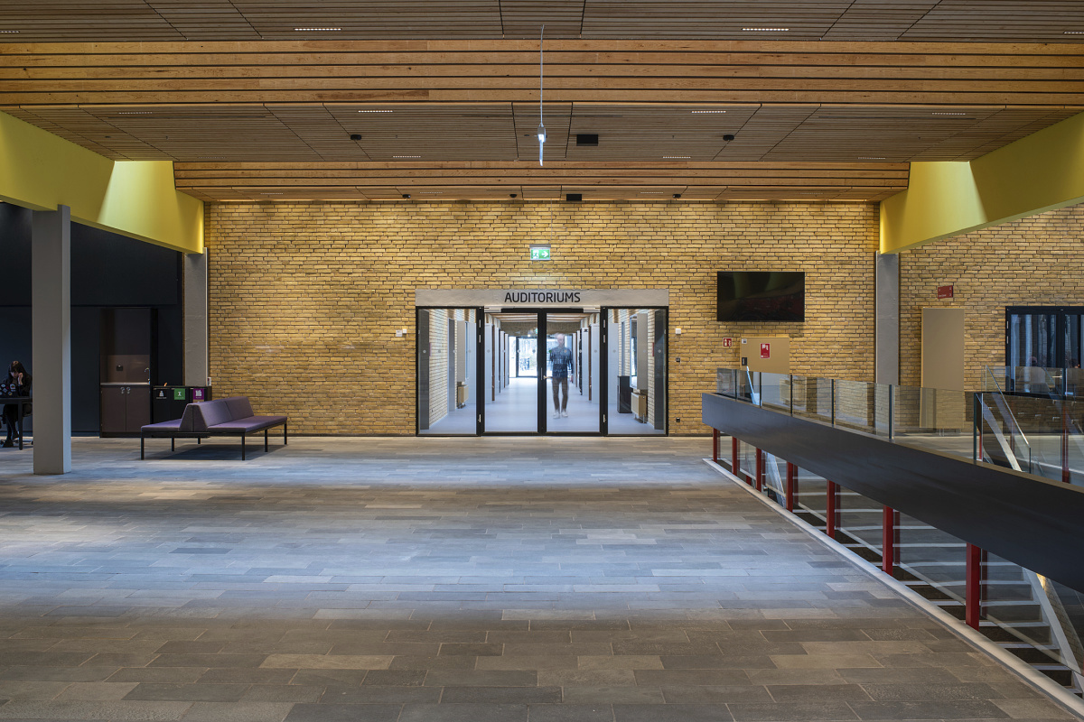 Interior of the Technical University of Denmark featuring LED downlights and wallwashing.