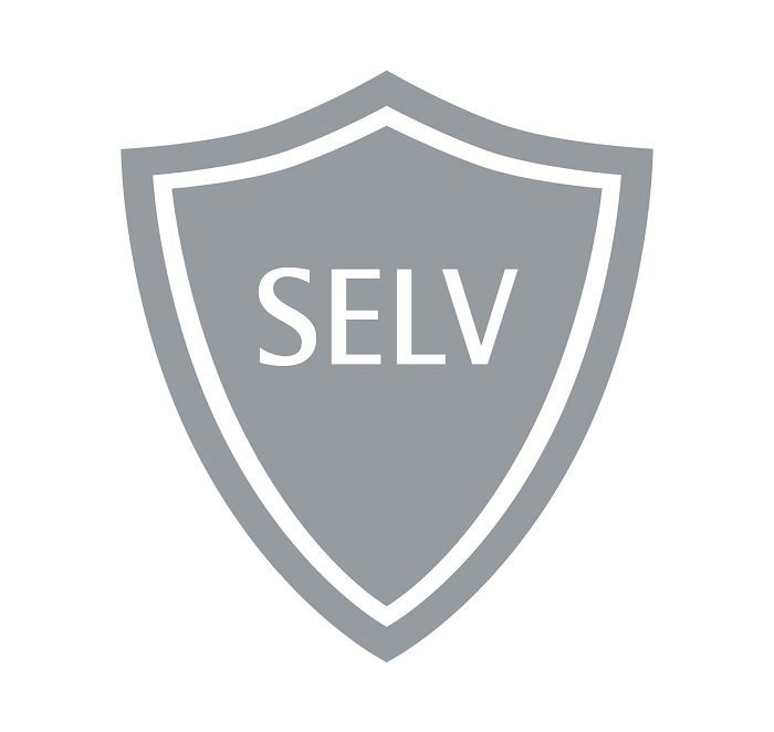 SELV safety mark for extra-low voltage according to EN 60558-2-6 for ERCO lighting.
