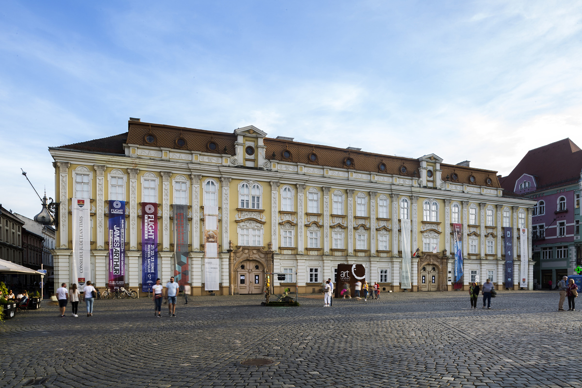 Timisoara Art Museum in Romania, illuminated with ERCO LED lighting for exhibitions.