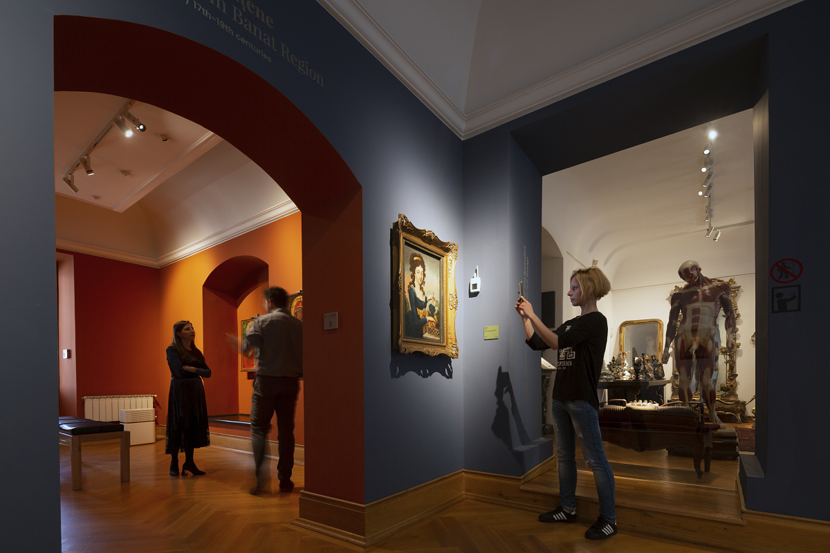 ERCO LED-Strahler beleuchten Kunstwerke im Timisoara Art Museum, flexible Lichtgestaltung für Ausstellungen.