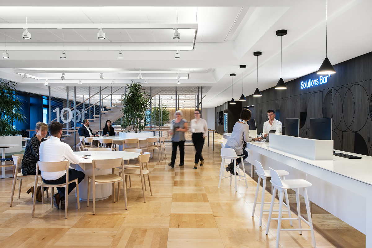 Open office lighting with ERCO track spotlights for flexible lighting design.