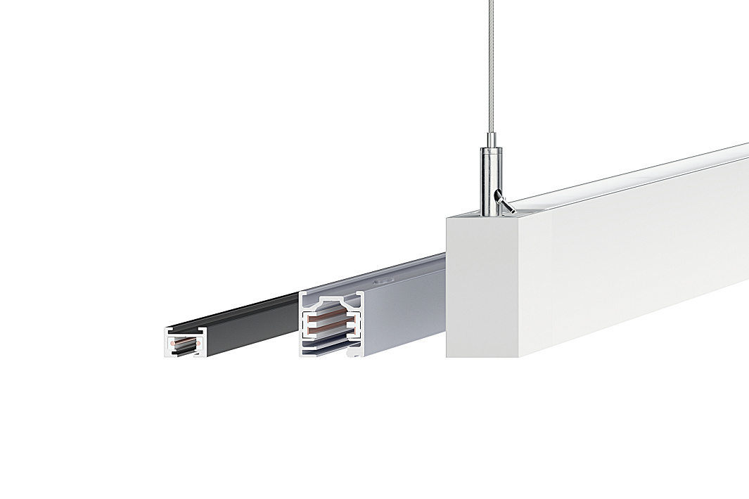 ERCO track system for flexible indoor lighting, various mounting options for ceilings and walls.