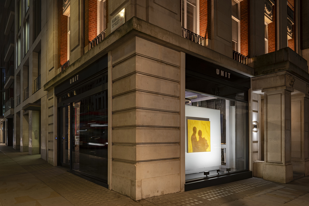 Unit Gallery in London showcasing art illuminated by ERCO LED lighting.
