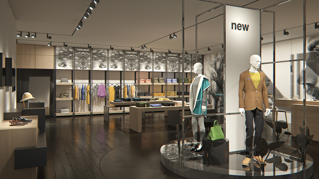 Clothing store featuring ERCO lighting solutions for product presentation and sales.