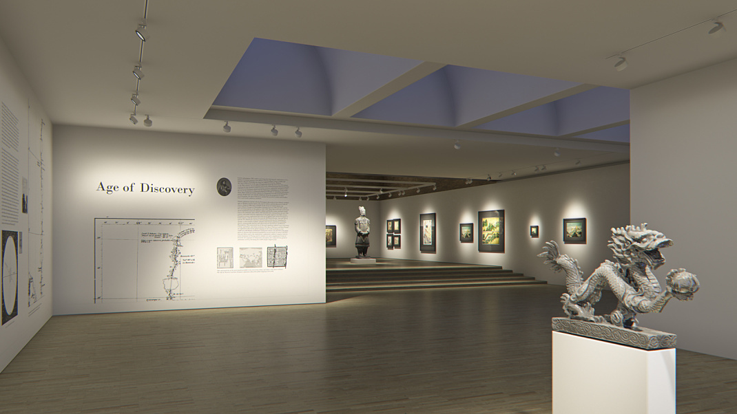 Museum exhibit featuring ERCO lighting to enhance art display.