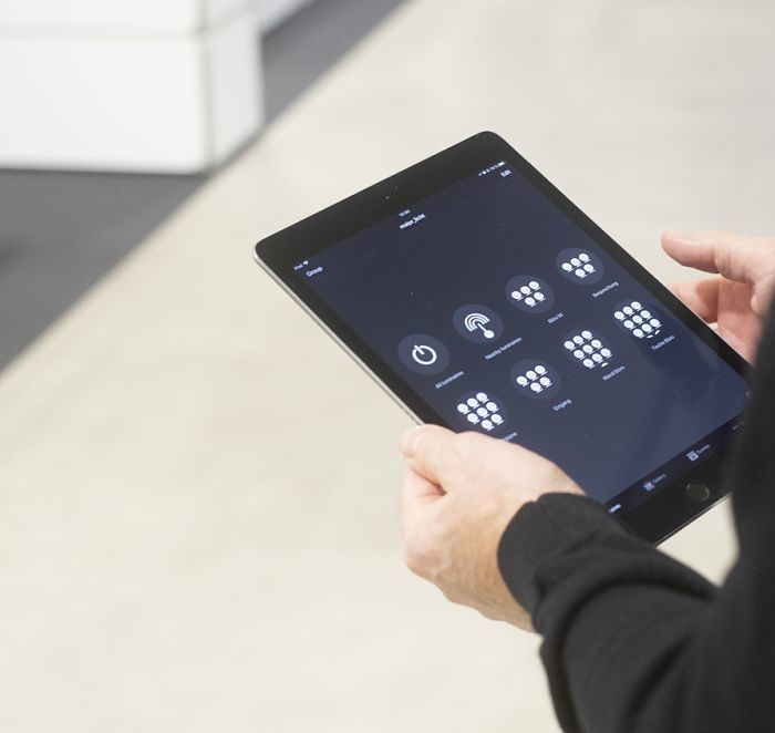 Tablet displaying the ERCO Casambi app for wireless control of ERCO luminaires.