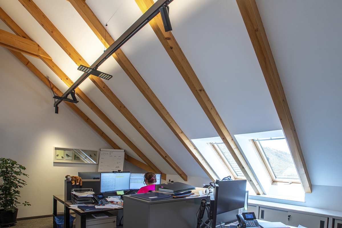 ERCO Jilly downlights and Uniscan spotlights in a WLK Energy office for flexible office lighting.