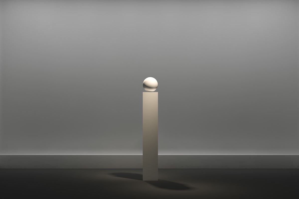 ERCO light design: A sphere atop a pedestal, illuminated in a minimalist space.
