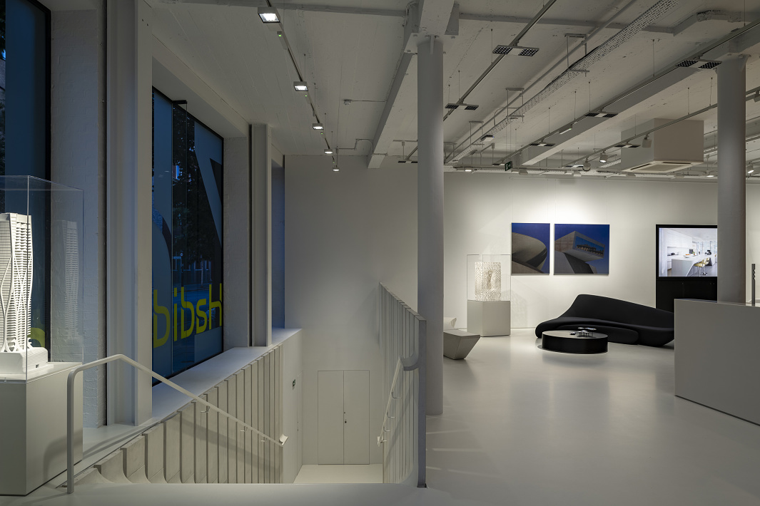 ERCO lighting at Zaha Hadids London office: Opton spotlights and Jilly downlights for flexible workspaces.