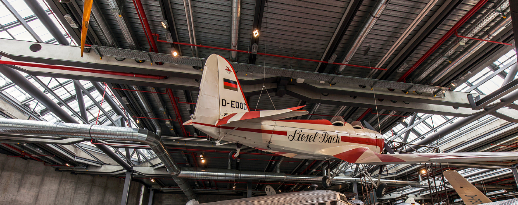 Liesel Bach airplane at the German Museum of Technology, lit by ERCO LED spotlights.