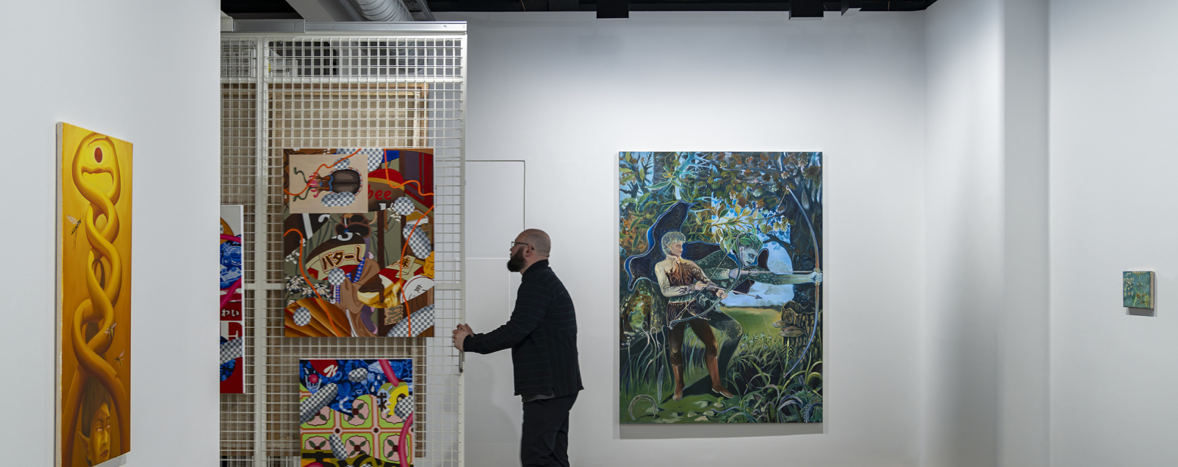 ERCO LED lighting illuminating artwork in Unit Gallery, London, showcasing art.