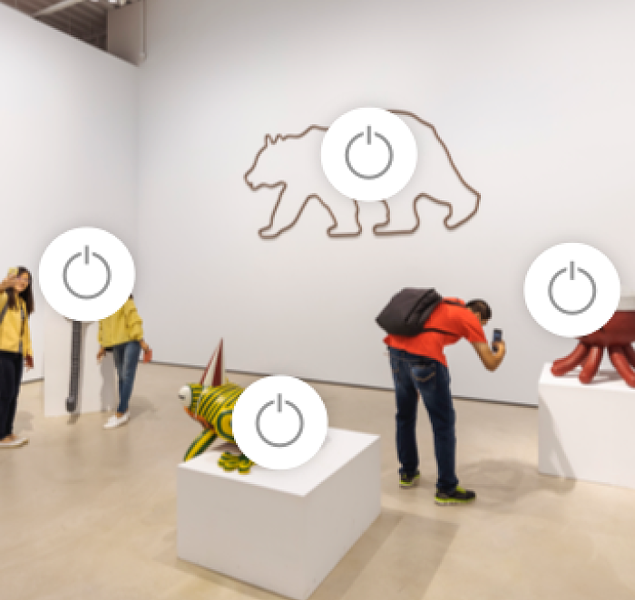 Art exhibit featuring ERCO Casambi Bluetooth-enabled luminaires for wireless lighting control.